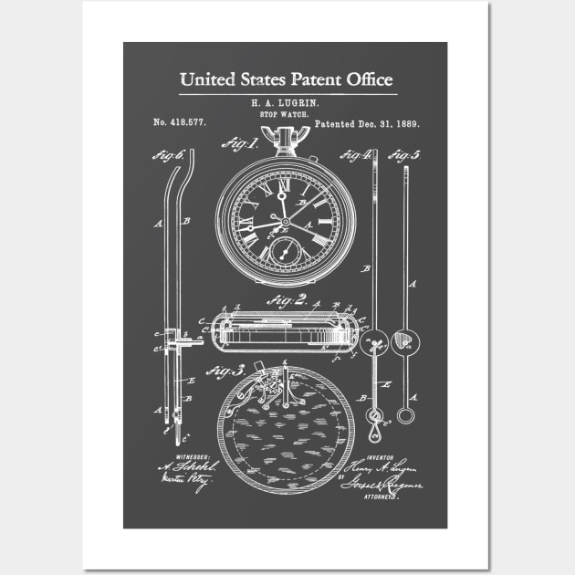 Lemania Stop Watch Patent White Wall Art by Luve